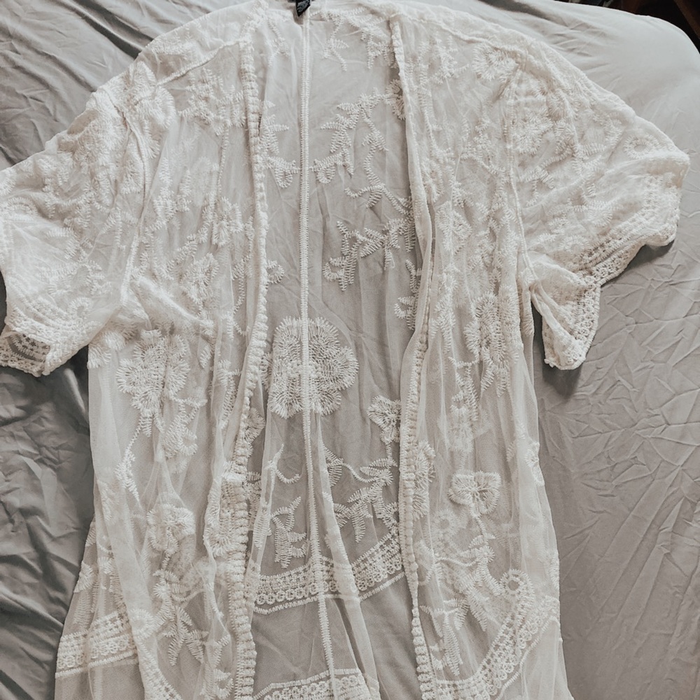 Long White Lace Cardigan